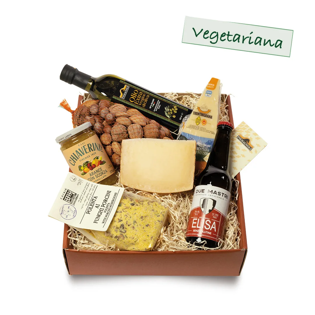 Confezione regalo senza glutine con formaggi, polenta ai porcini e birra artigianale