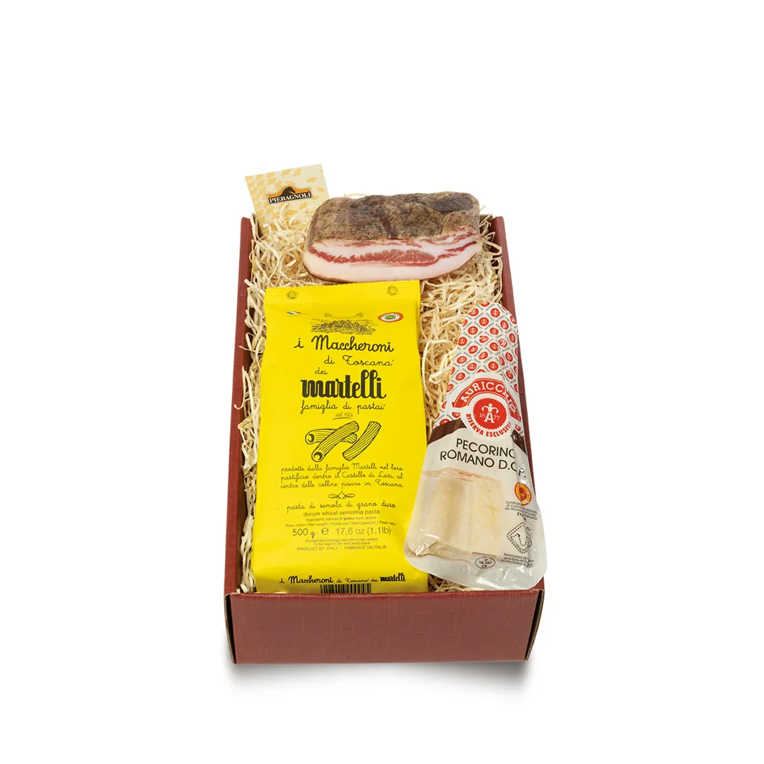 Confezione regalo con guanciale, Pecorino Romano DOP e pasta Martelli