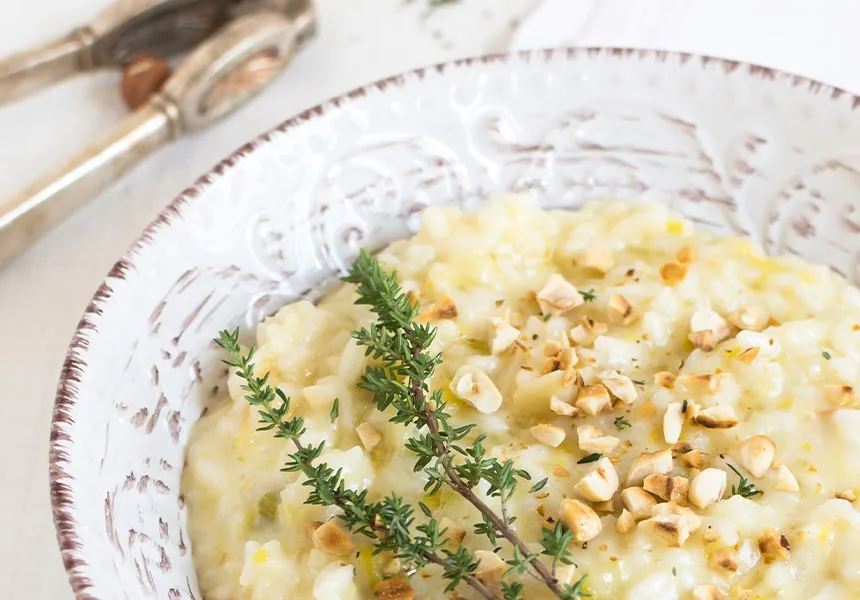 Risotto al taleggio, timo e nocciole